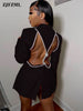 Crystal Drill Backless One Piece Blazer Jackets Spring Autumn Female Clothes Long Sleeve Notched Collar Button Down Coats