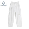 Cut Hollow Ripped Hole High Waist Jeans For Women Summer 2022 Korean Ins Style White Loose Casual Ladies Wide Leg Denim Pants