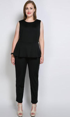 Women's Plus Size Casual Jumpsuits Sleeveless Full Length Stretchy Ruffle Waist Bodycon Pants Rompers Summer Spring