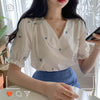 Cute Chic Tops Sweet Girls Holiday Date Wear Women Puff Sleeve Korea Japan Style Lolita Embroidery White Shirt Blouse Flhjlwoc