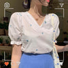 Cute Chic Tops Sweet Girls Holiday Date Wear Women Puff Sleeve Korea Japan Style Lolita Embroidery White Shirt Blouse Flhjlwoc