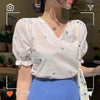 Cute Chic Tops Sweet Girls Holiday Date Wear Women Puff Sleeve Korea Japan Style Lolita Embroidery White Shirt Blouse Flhjlwoc