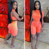 Cute2023 Summer Casual Sexy Mesh Skinny Stretch Women Solid Black Bodysuit And Shorts Two Piece Set Female Tracksuit