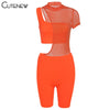 Cute2023 Summer Casual Sexy Mesh Skinny Stretch Women Solid Black Bodysuit And Shorts Two Piece Set Female Tracksuit