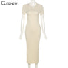 Cute Elegant Knitted Short Sleeve Bodycon Maxi Dress Women Summer Sexy Backless Bandage Streetwear Solid Stretch Lady Dresses