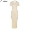Cute Elegant Knitted Short Sleeve Bodycon Maxi Dress Women Summer Sexy Backless Bandage Streetwear Solid Stretch Lady Dresses