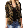 Cutubly Elegant Blazers Leopard Print Ladies Lapel Outerwear Stylish Tops Slim Button Autumn Winter Women's Jackets Coat