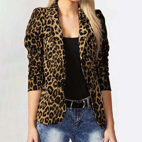 Cutubly Elegant Blazers Leopard Print Ladies Lapel Outerwear Stylish Tops Slim Button Autumn Winter Women's Jackets Coat