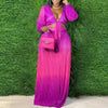 Cy1676 European and American sexy celebrities gradient evening dress V-neck bandage large women's two-piece set spot sup