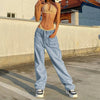 Cyber Y2k Casual Wide Leg Long Front Pockets Light Blue Denim Pants 2022 Baggy Jeans High Waist Loose Pants Streetwear Women