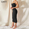 Cybill Spaghetti Strap Tight Bodycon Dress Sleeveless Ruched Midi Club Dress Backless Black Sexy Party Women Dresses