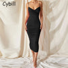 Cybill Spaghetti Strap Tight Bodycon Dress Sleeveless Ruched Midi Club Dress Backless Black Sexy Party Women Dresses