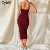Cybill Spaghetti Strap Tight Bodycon Dress Sleeveless Ruched Midi Club Dress Backless Black Sexy Party Women Dresses