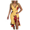 DAIGELO  Low-cut Dresses For Ladies Women V-neck Elegant Flower Prints Dress Party Dress Spaghetti Strap Dress Female