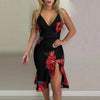 DAIGELO  Low-cut Dresses For Ladies Women V-neck Elegant Flower Prints Dress Party Dress Spaghetti Strap Dress Female