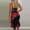 DAIGELO  Low-cut Dresses For Ladies Women V-neck Elegant Flower Prints Dress Party Dress Spaghetti Strap Dress Female