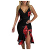 DAIGELO  Low-cut Dresses For Ladies Women V-neck Elegant Flower Prints Dress Party Dress Spaghetti Strap Dress Female