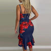 DAIGELO  Low-cut Dresses For Ladies Women V-neck Elegant Flower Prints Dress Party Dress Spaghetti Strap Dress Female