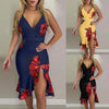 DAIGELO  Low-cut Dresses For Ladies Women V-neck Elegant Flower Prints Dress Party Dress Spaghetti Strap Dress Female