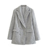 DAYIFUN 2023 Autumn Women Blazer Vintage Traf Woolen Jacket Plaid Long Sleeve Elegant Blazer Korean Ornate Buttons Coat