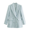 DAYIFUN 2023 Autumn Women Blazer Vintage Traf Woolen Jacket Plaid Long Sleeve Elegant Blazer Korean Ornate Buttons Coat