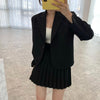 DAYIFUN Women's Chic Suits Long Sleeve Cropped Blazers Jacket and Mini Pleated Skirt 2 Piece Sets Female Korean Outfits
