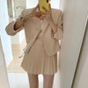 DAYIFUN Women's Chic Suits Long Sleeve Cropped Blazers Jacket and Mini Pleated Skirt 2 Piece Sets Female Korean Outfits