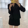 DAYIFUN Women's Chic Suits Long Sleeve Cropped Blazers Jacket and Mini Pleated Skirt 2 Piece Sets Female Korean Outfits