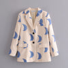 [DEAT] 20021 Spring Tide Coat Long Sleeve Printing Single-breasted V-neck Temperament Loose Women Blazer 13C669