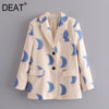 [DEAT] 20021 Spring Tide Coat Long Sleeve Printing Single-breasted V-neck Temperament Loose Women Blazer 13C669