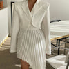 DEAT 201 Women Slim Notched Long Sleeve Blazer And Folds Asymmetrical High Waiste Skirt Suit Fit And Autumn 7E181