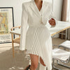 DEAT 201 Women Slim Notched Long Sleeve Blazer And Folds Asymmetrical High Waiste Skirt Suit Fit And Autumn 7E181
