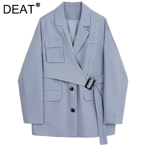 [DEAT] 2022 Autumn Tide Turn-down Collar Single-breasted Solid Color Long Sleeve Loose Temperament Blazer 13Q934