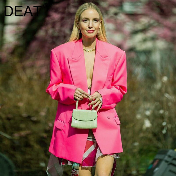 DEAT 2022 Autumn Winter Casual Long Sleeve Loose Double Breasted Clear Color White Blazer Female SK759