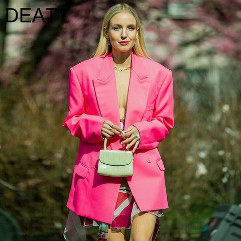 DEAT 2022 Autumn Winter Casual Long Sleeve Loose Double Breasted Clear Color White Blazer Female SK759