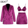 DEAT 2022 Women Notched Double Breasted Blazer Camisole Short High Waist Skirt Three-piece suit Fit Autumn 7E518