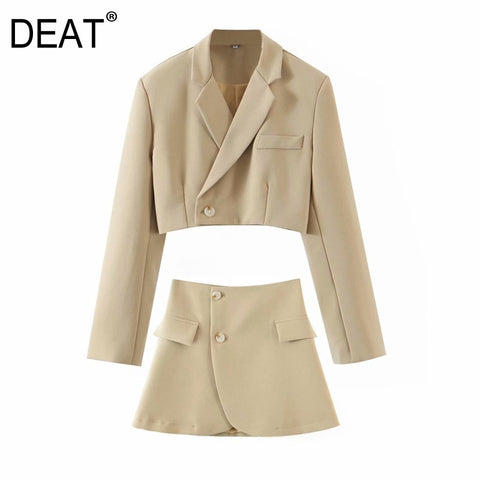[DEAT] 2022 Spring Autumn V-neck Single Button Long Sleeve Blazer Coat High Waist A-line Skirt Women Suit 13A806