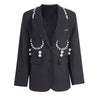 DEAT 2022 Star Same Style Patchwork Beading Gray Notched Long Sleeve Jacket And High Waist Folds Skirt Suit Fit Autumn 7E870
