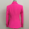 DEAT 2022 autumn Fushia Blazer Women Office Ladies Gold Double Breasted Buttons Rose Pink coat MG418