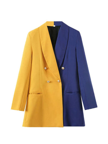 [DEAT] 2023 Autumn Tide Long Sleeve Double Breasted Turn-down Collar Splicing Temperament Loose Blazer Women 13Z1593