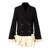 DEAT 2023 Autumn Women's Blazer Notched Collar Full Sleeves Pleated Spliced Double Breasted Suit jacketss Female Top 1DE2034