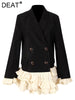 DEAT 2023 Autumn Women's Blazer Notched Collar Full Sleeves Pleated Spliced Double Breasted Suit jacketss Female Top 1DE2034