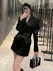 DEAT 2023 Autumn Women's Blazer Notched Loose Belt Waist Long Sleeve Solid Color Long Suit jackets Female 17A610