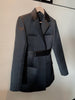DEAT 2023 Autumn Women's Blazer Notched Loose Belt Waist Long Sleeve Solid Color Long Suit jackets Female 17A610