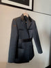 DEAT 2023 Autumn Women's Blazer Notched Loose Belt Waist Long Sleeve Solid Color Long Suit jackets Female 17A610