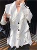 DEAT 2023 Autumn Women's Blazer Notched Loose Single Breasted Spliced Ruffles Long Sleeve Suit Jackets Female 17A654