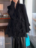 DEAT 2023 Autumn Women's Blazer Notched Loose Single Breasted Spliced Ruffles Long Sleeve Suit Jackets Female 17A654