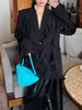 DEAT 2023 Autumn Women's Blazer Notched Loose Single Breasted Spliced Ruffles Long Sleeve Suit Jackets Female 17A654