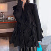 DEAT 2023 Autumn Women's Blazer Notched Loose Single Breasted Spliced Ruffles Long Sleeve Suit Jackets Female 17A654