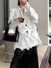 DEAT 2023 Autumn Women's Blazer Notched Loose Single Breasted Spliced Ruffles Long Sleeve Suit Jackets Female 17A654